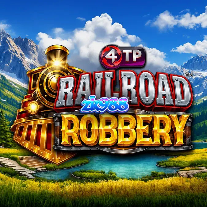 Tampilan antarmuka slot Railroad Robbery pada perangkat seluler yang menunjukkan kereta dan gulungan.